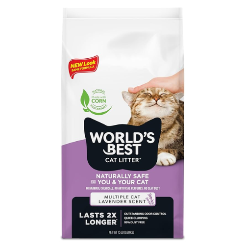 World's Best Cat Litter Lavender Scented Clumping Multi Cat Corn Litter 15#