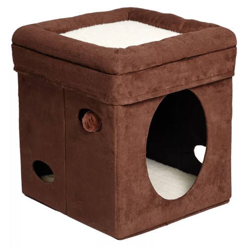 Midwest Curious Cat Suede Brown Cube Condo 15''