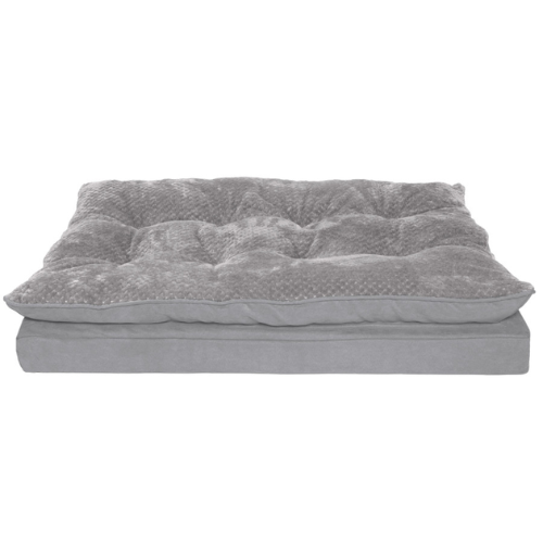 Furhaven Minky Faux Fur & Suede Pillow Top Orthopedic Gray Large