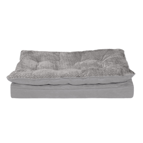 Furhaven Minky Faux Fur & Suede Pillow Top Orthopedic Pet Bed Medium Grey