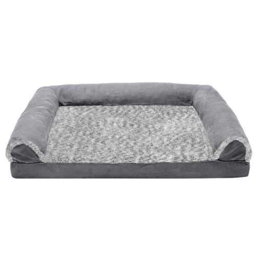 Furhaven Two Tone Faux Fur & Suede Orthopedic Sofa Bed Gray Large