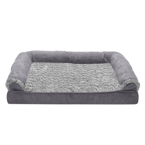 Furhaven Two Tone Faux Fur & Suede Orthopedic Sofa Pet Bed Medium Grey 30" x
