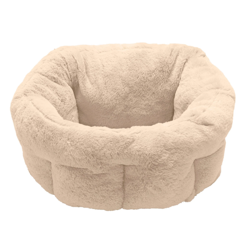 Furhaven Luxury Fur Warming Hi Lo Cuddler Pet Bed Small Cream 20"
