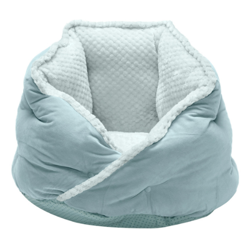 Furhaven Faux Fur & Velvet Hug Pet Bed Small Aquamarine 18"