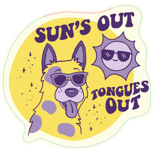"Suns Out Tongues Out" Dog Large Sticker
