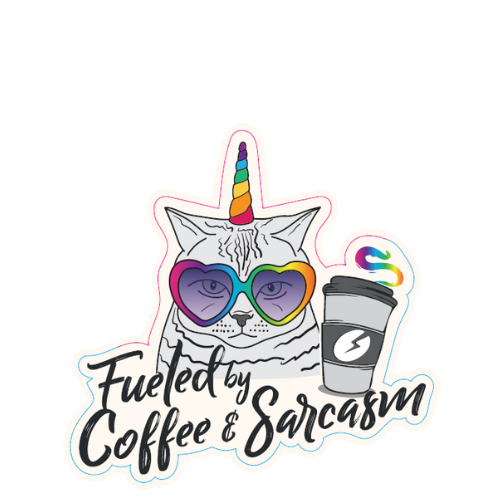 "Fueled By Coffee & Sarcasm" Cat Small Sticker