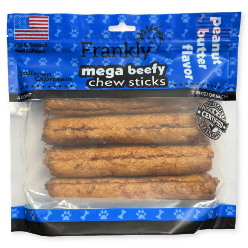 Frankly Dog Chews Mega Beefy Sticks Peanut Butter 7" 4pk