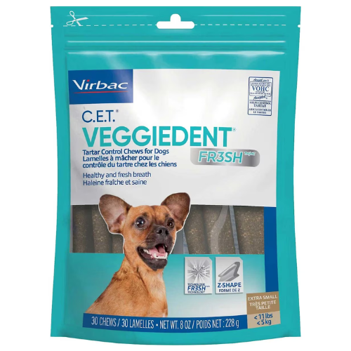 Virbac CET Veggiedent Fr3sh Extra Small Tartar Control Chews 30 CT
