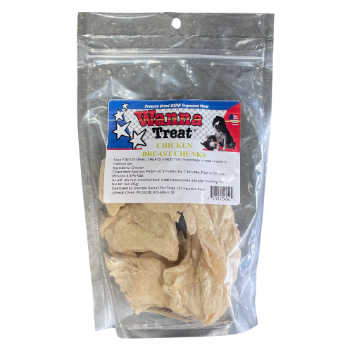 Wanna Treat Dog Freeze Dried Chicken Breast Chunks 3oz