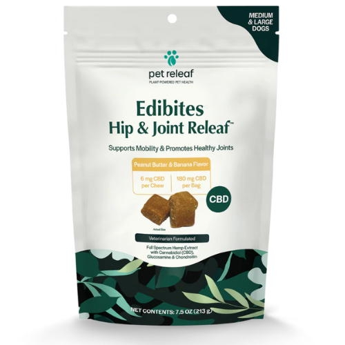Pet Releaf Hip & Joint Releaf PB Banana Hemp Edibites 6mg MD LG Breed Chews