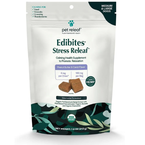 Pet Releaf Stress Releaf PB Carob Hemp Edibites 6mg MD LG Breed Chews 7.5oz