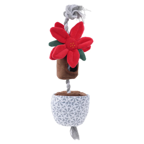 Tall Tails Holiday Pointsettia Tug & Treat Holder Dog Toy