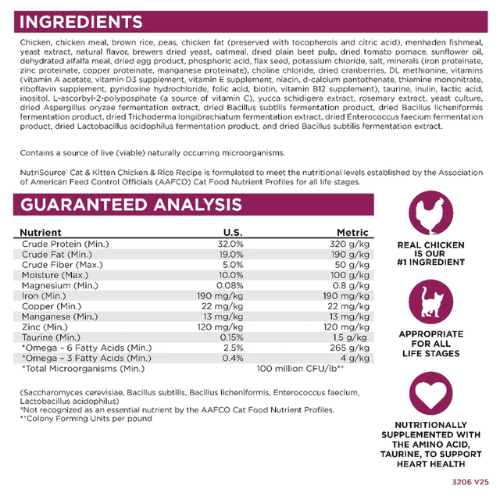 NutriSource Cat & Kitten Chicken & Rice 12#