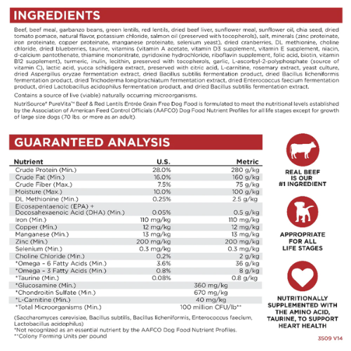 PureVita Dog Grain Free Beef & Lentils 4#