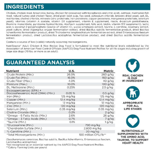 NutriSource Dog Chicken & Rice 26#