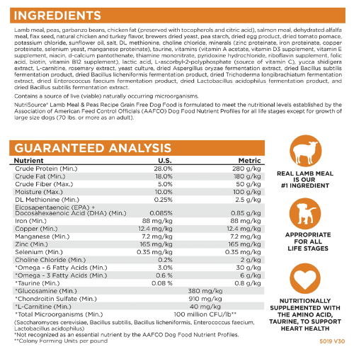 NutriSource Dog Grain Free Lamb & Pea 26#