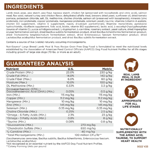 NutriSource Dog Large Breed Grain Free Lamb & Pea 26#