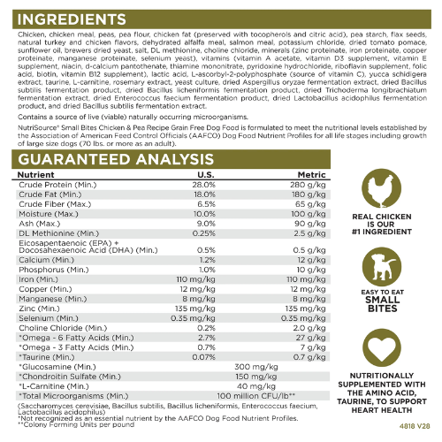 NutriSource Dog Grain Free Small Bites Chicken & Pea 4#