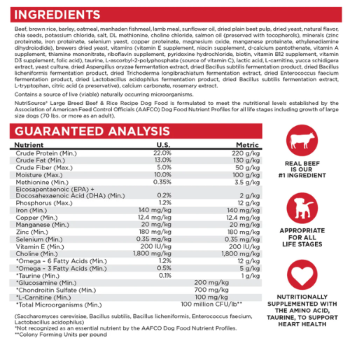 NutriSource Dog Large Breed Beef & Rice 26#