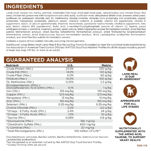 NutriSource Dog Large Breed Lamb & Rice 26#