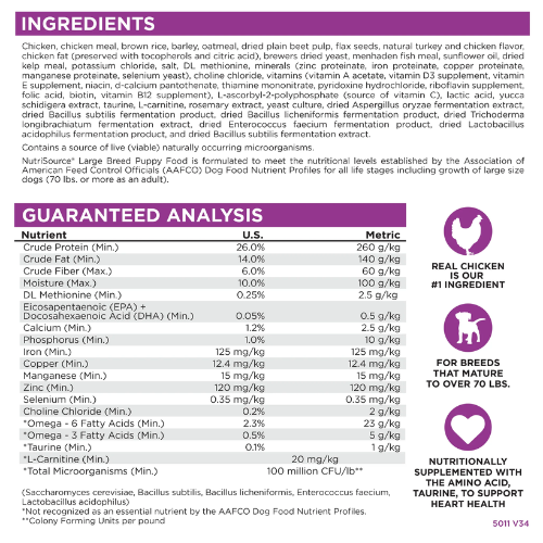 NutriSource Large Breed Puppy Chicken & Rice 26#