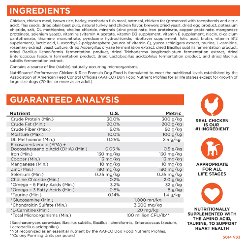 NutriSource Dog Performance Chicken & Rice 40#