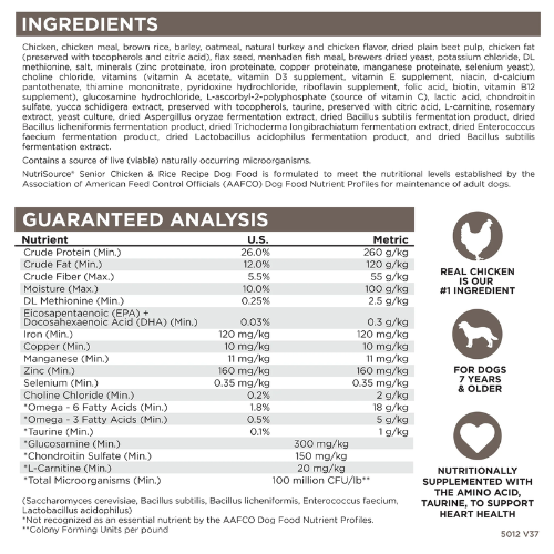 Nutrisource Dog Food Senior Chicken & Rice 26#