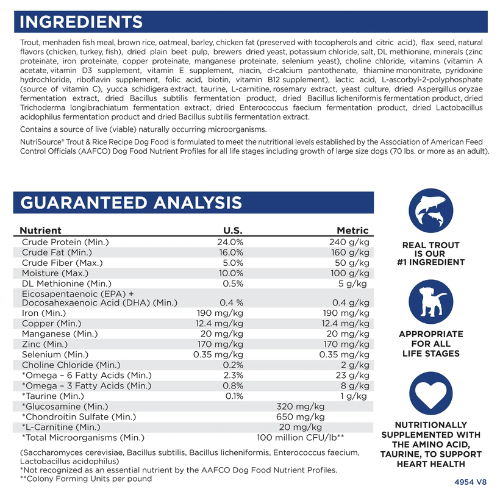 NutriSource Dog Trout and Brown Rice 4#