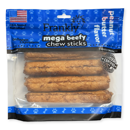 Frankly Dog Chews Mega Beefy Sticks Peanut Butter 7" 4pk