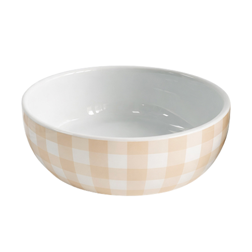 Petrageous Cream Gingham Ceramic Bowl 5"