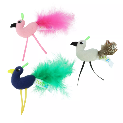 Turbo Bird With Feather Tail Cat Toy Assorted Color
