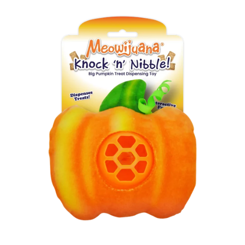 Meowijuana Knock 'N Nibble Pumpkin Treat Dispensing Cat Toy
