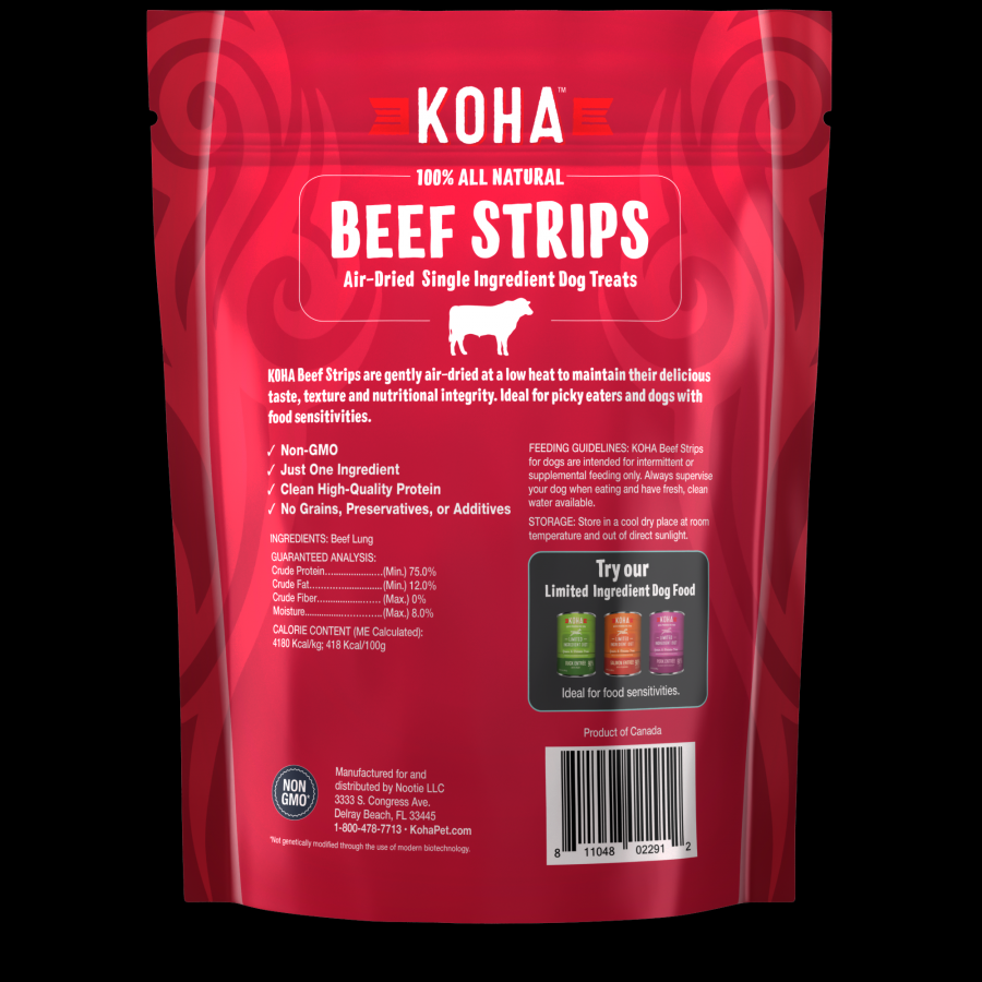 Koha Dog Treats Air-Dried Beef Lung Strips 3.25oz